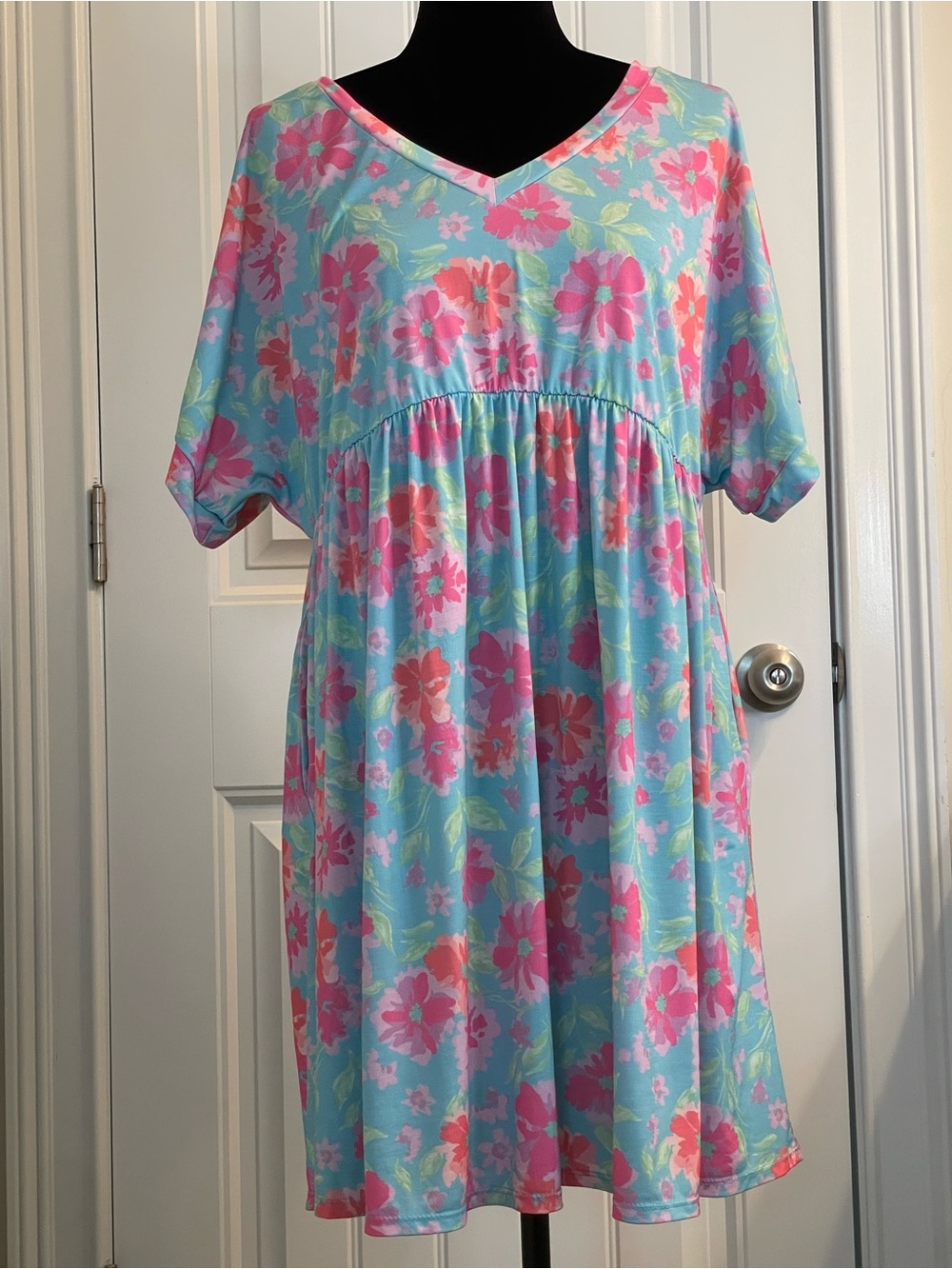 Honeyme Pastel Blue and Pink Floral Mini Dress